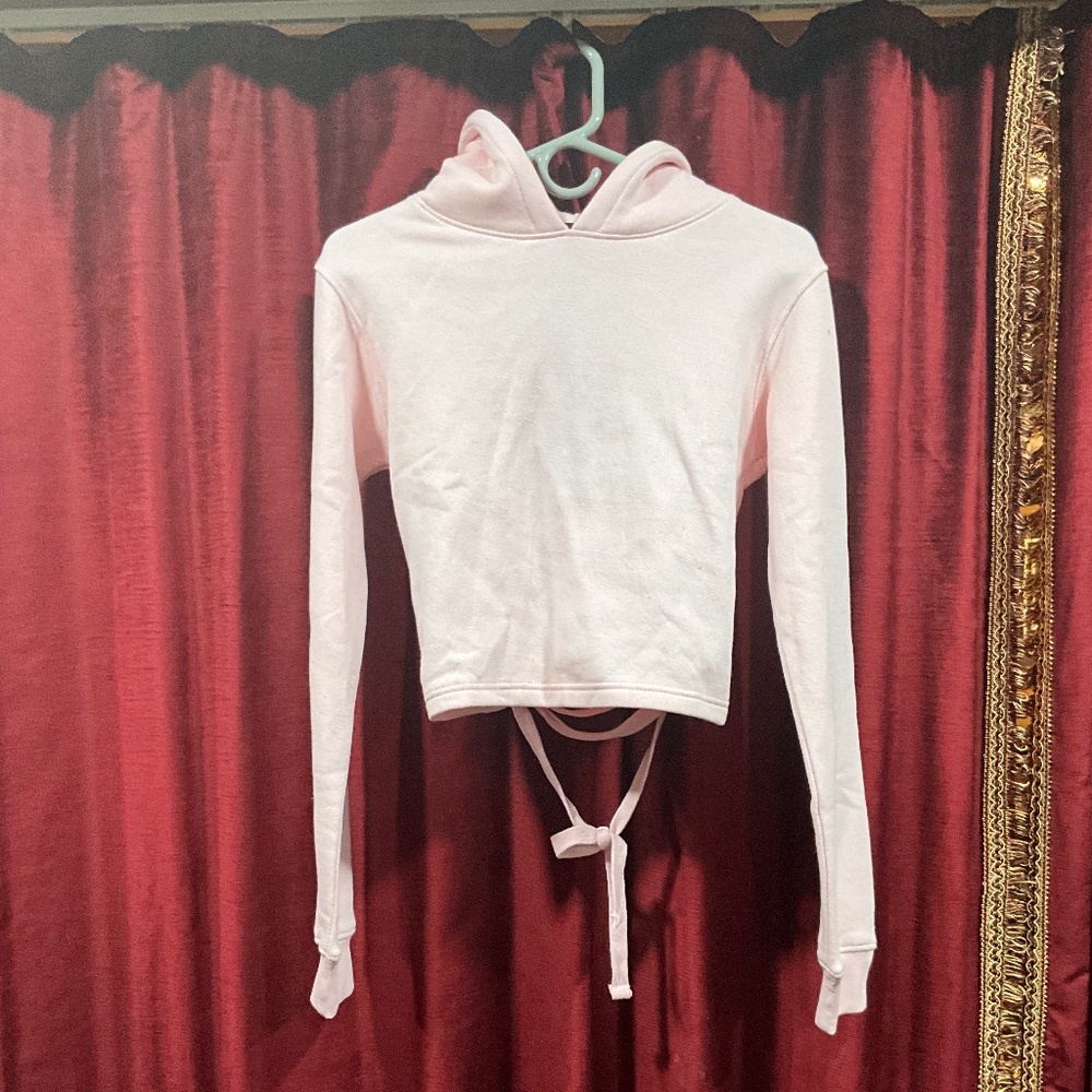 PLT Cropped Hooded Lace-up Back Sweatshirt - S NWT